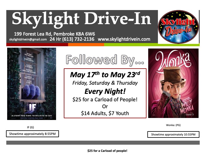 Skylight Drive-In Opening weekend! IF (Imaginary Friends) and Wonka