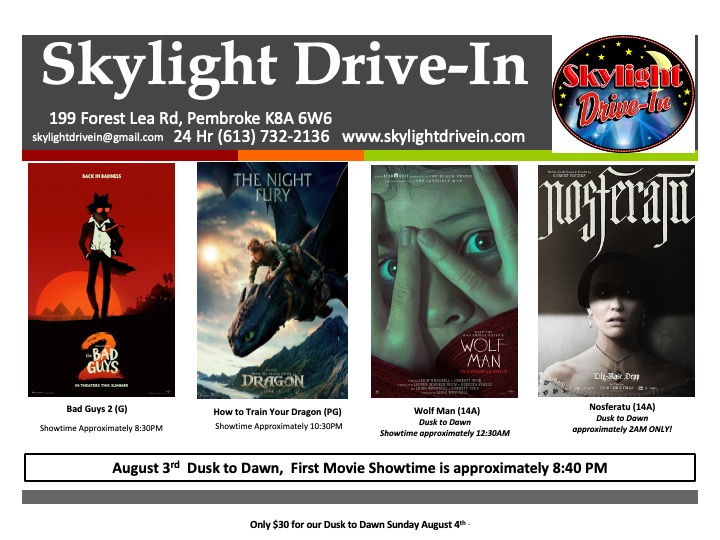 Skylight Drive-In! Dusk to Dawn Bad Guys 2 Followed By How to Train Your Dragon-Then Wolf Man and Finally Nosferatu
