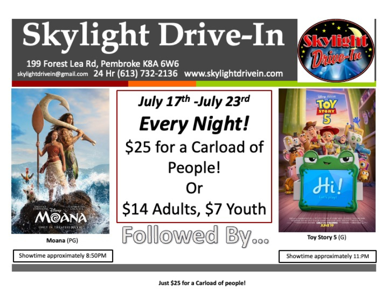 Skylight Drive-In! Moana 2026 (Live action) WITH Toy Story 5