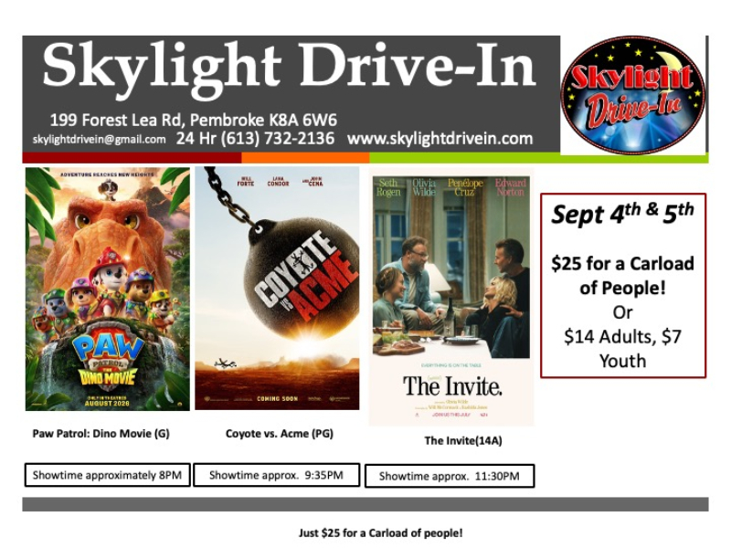 Skylight Drive-In! Paw Patrol: The Dino Movie WITH Coyote Vs. Acme AND The Invite