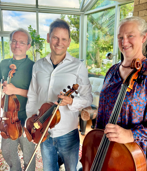 Michael Schulte, David Rose and Katie Schlaikjer play string trios