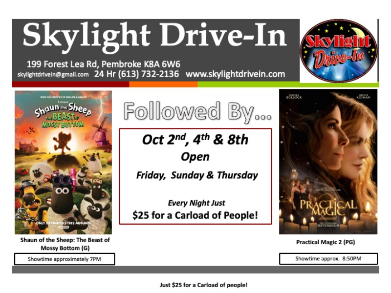 Skylight Drive-In! Shaun the Sheep: The Beast of Mossy Bottom Followed By... Practical Magic 2